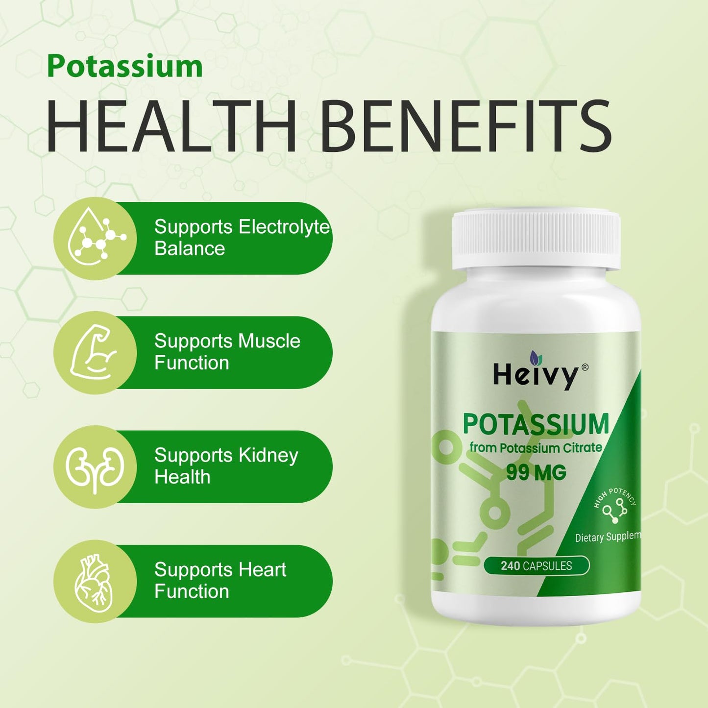 Heivy Potassium Citrate 99mg Capsules, 240 Count