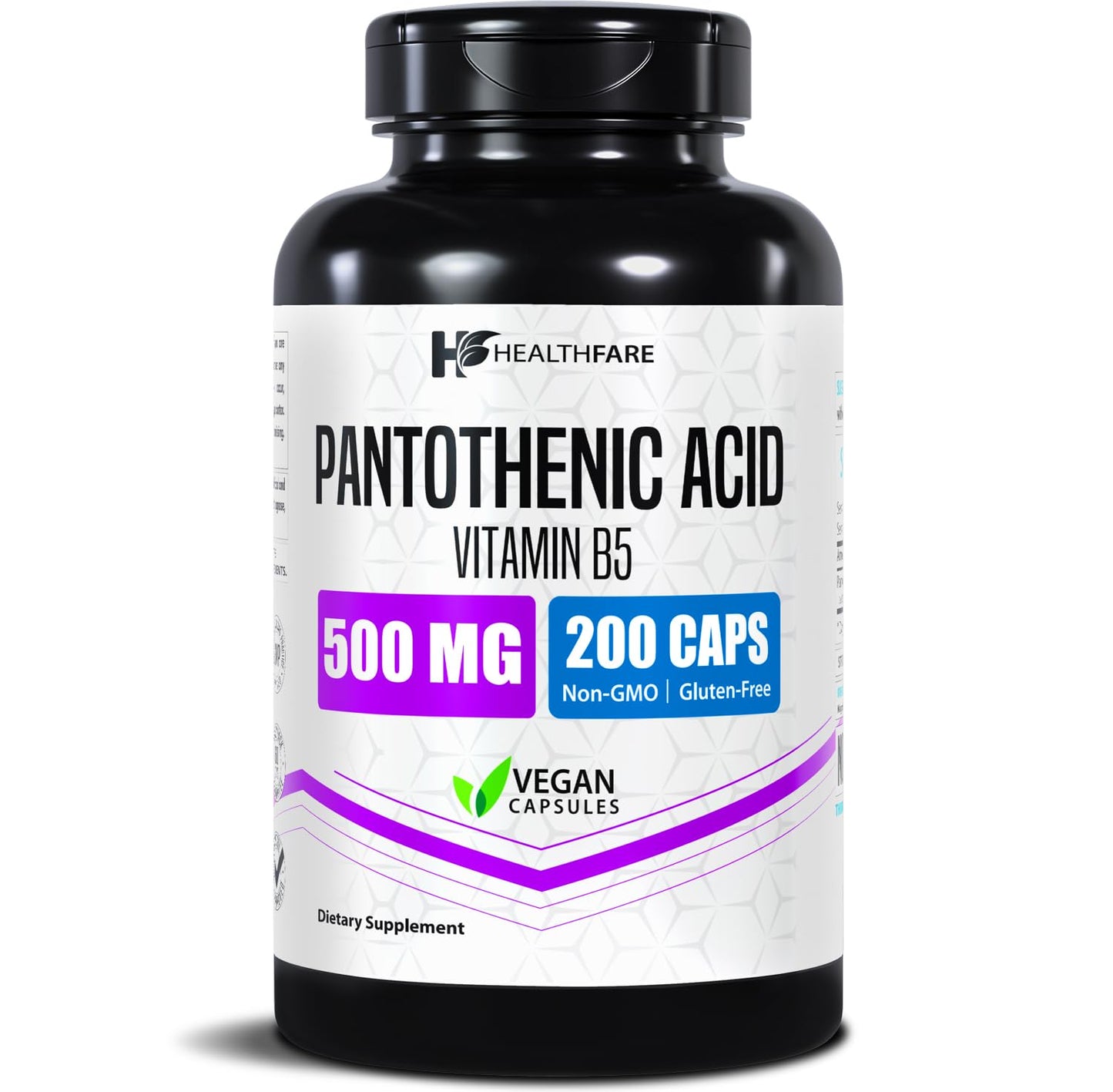 Healthfare Pantothenic Acid 500mg Vitamin B5 Supplement Capsules 200