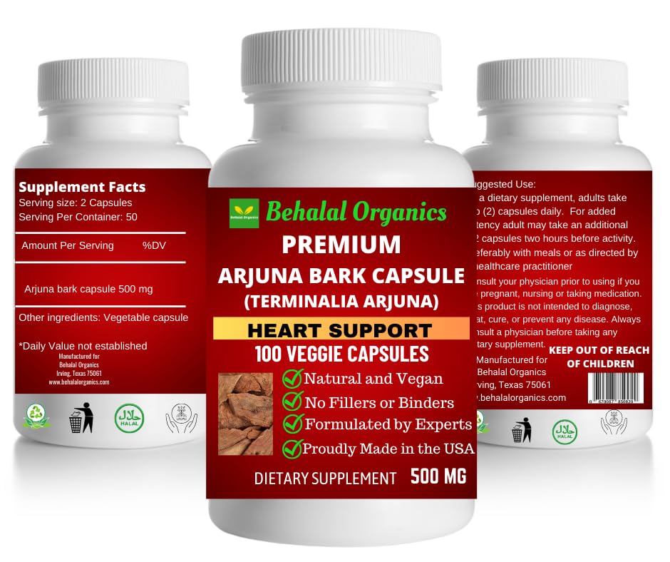 Behalal Organics Arjuna Bark Quick Release Capsules, 100 Count
