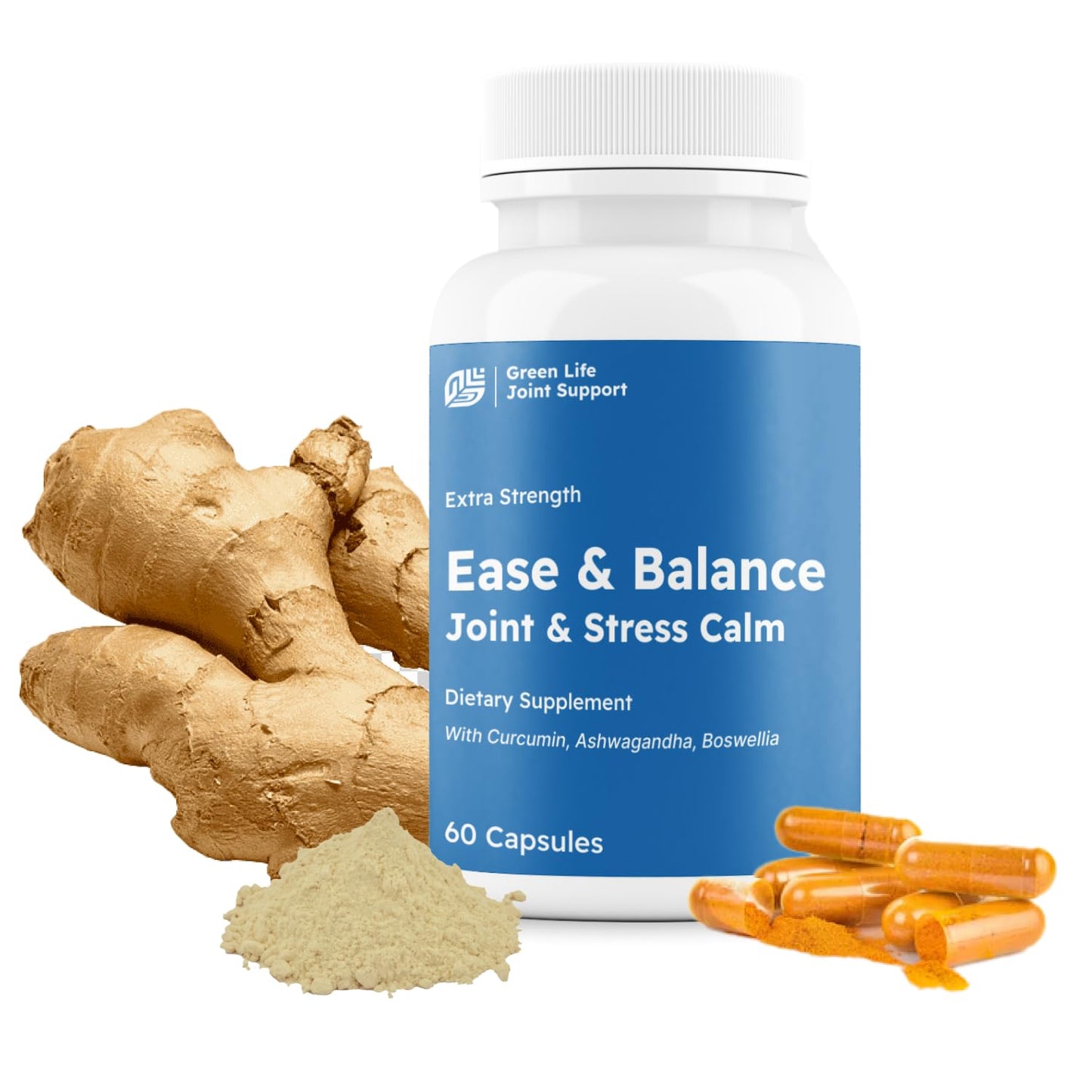 Green Life Org Premium Curcumin Phytosome 750mg Ashwagandha for Stress & Balance Sensoril & Boswellia Support for Mind & Body High Bioavailability Capsules, 60 Count