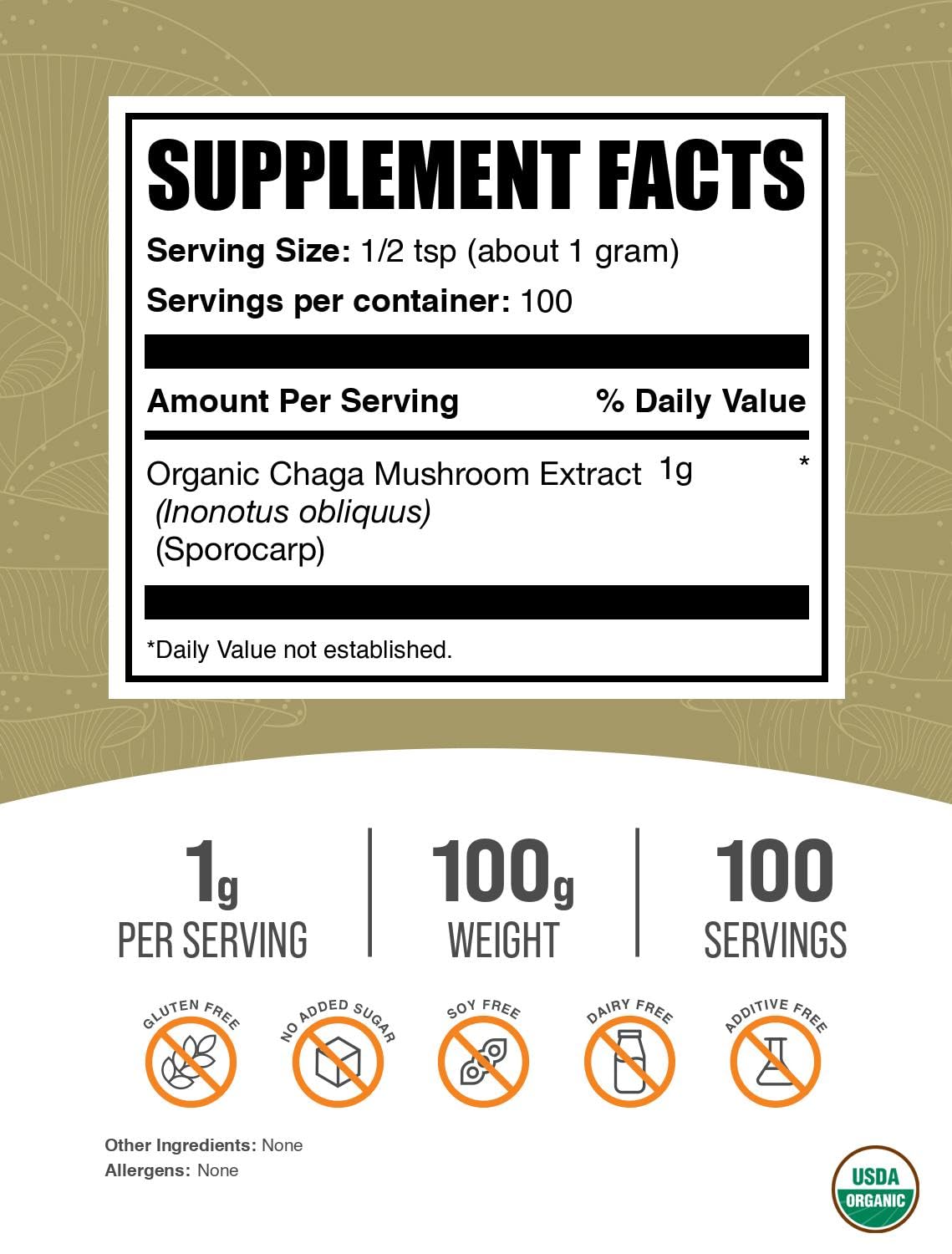 BulkSupplements Organic Chaga Mushroom Extract Powder 3.5 oz