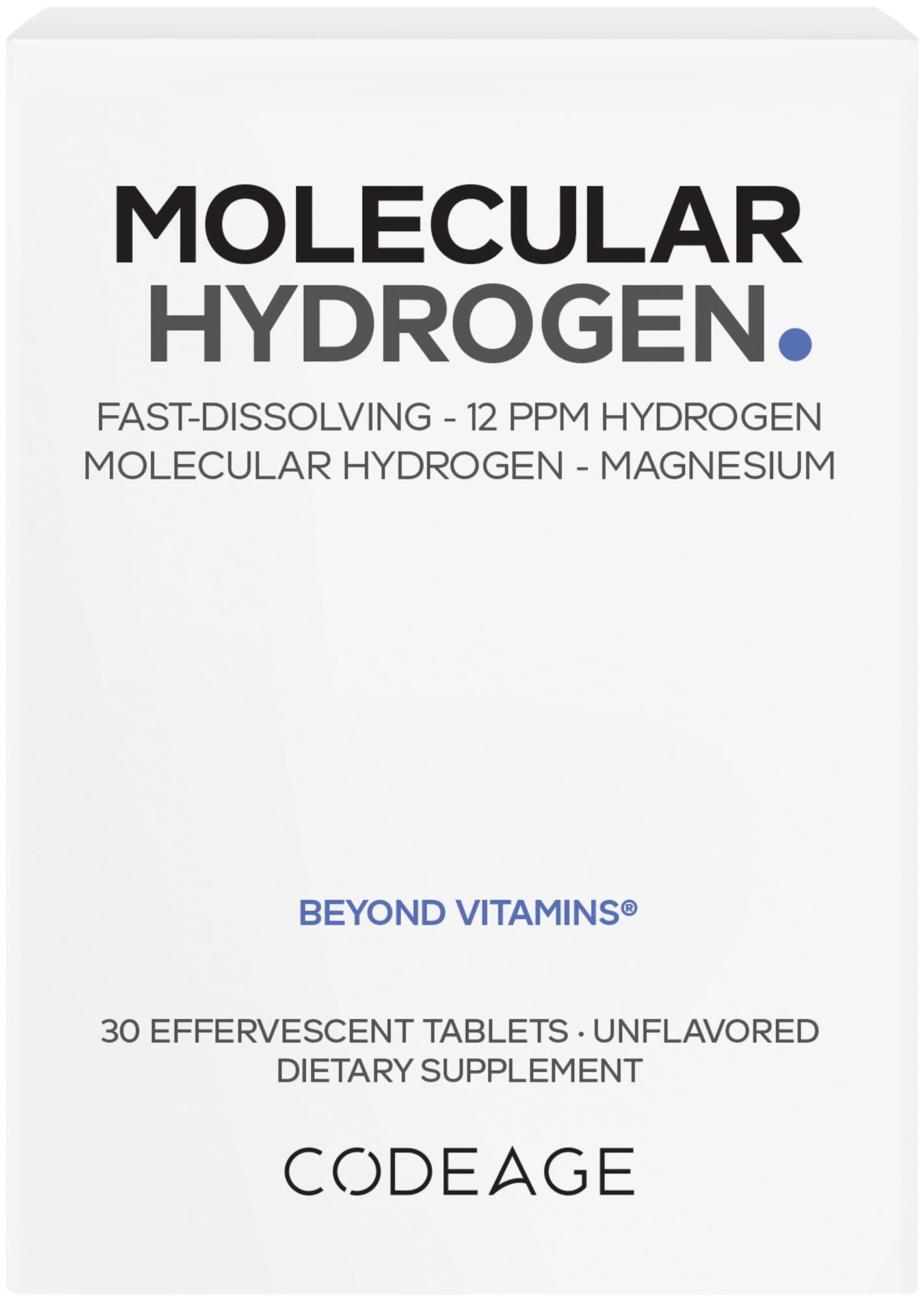Codeage Molecular Hydrogen Supplement - Fast-Dissolving 12 PPM Hydrogen Water Tablets with Elemental Magnesium, 30 Tablets