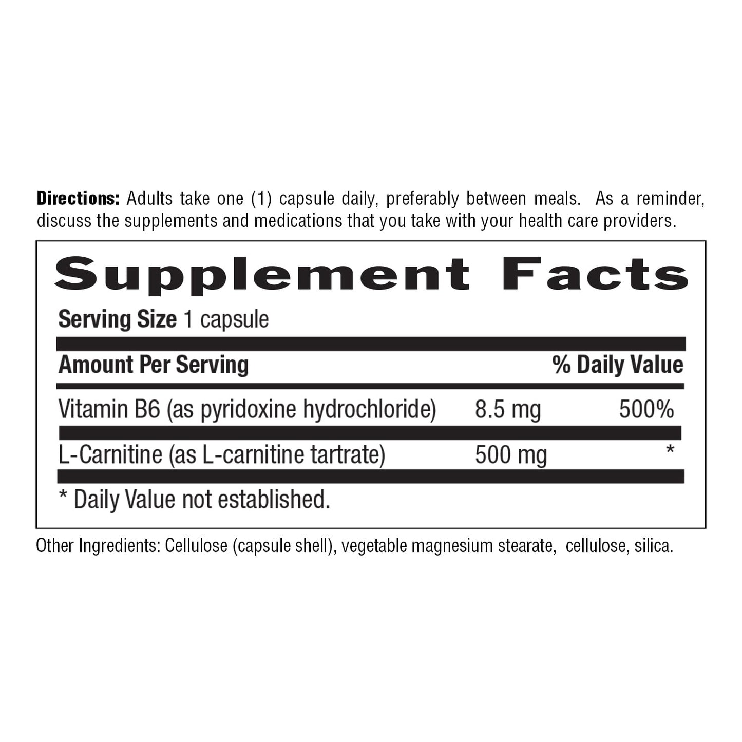 Country Life L-Carnitine 500 mg with Vitamin B6, 60 Capsules