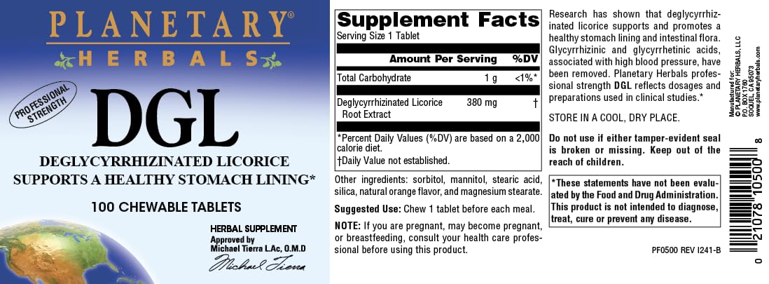 Planetary Herbals DGL Licorice Tablets, 100 Count
