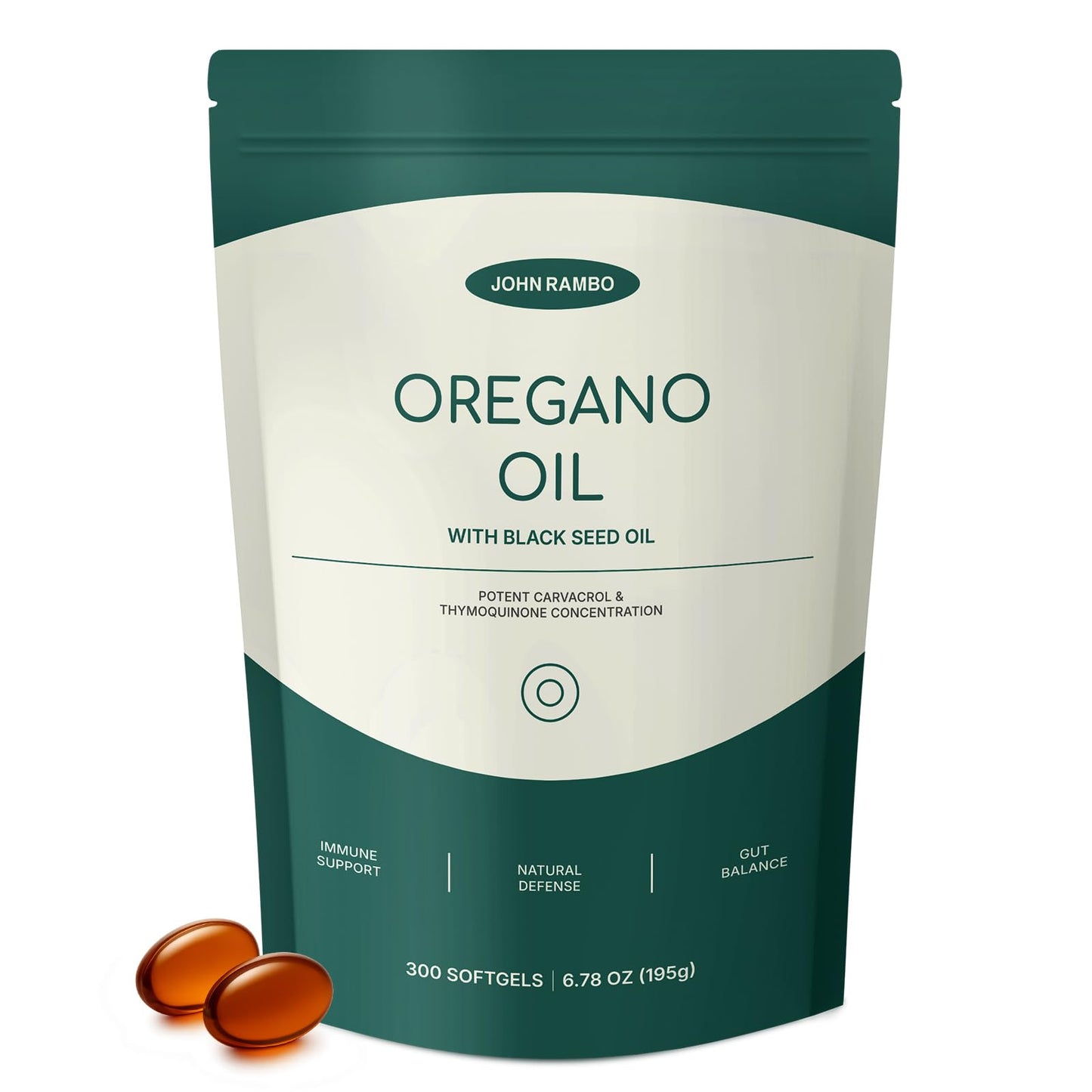 JOHN RAMBO Oil of Oregano with Black Seed Oil Softgels, 300 Count