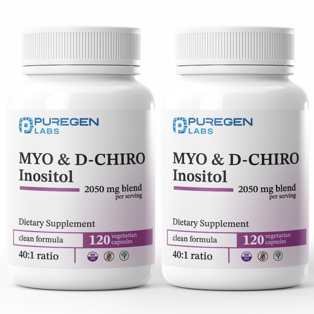 P Puregen Labs Inositol Supplement Myo Inositol & D-Chiro Inositol 2050mg Capsule 120