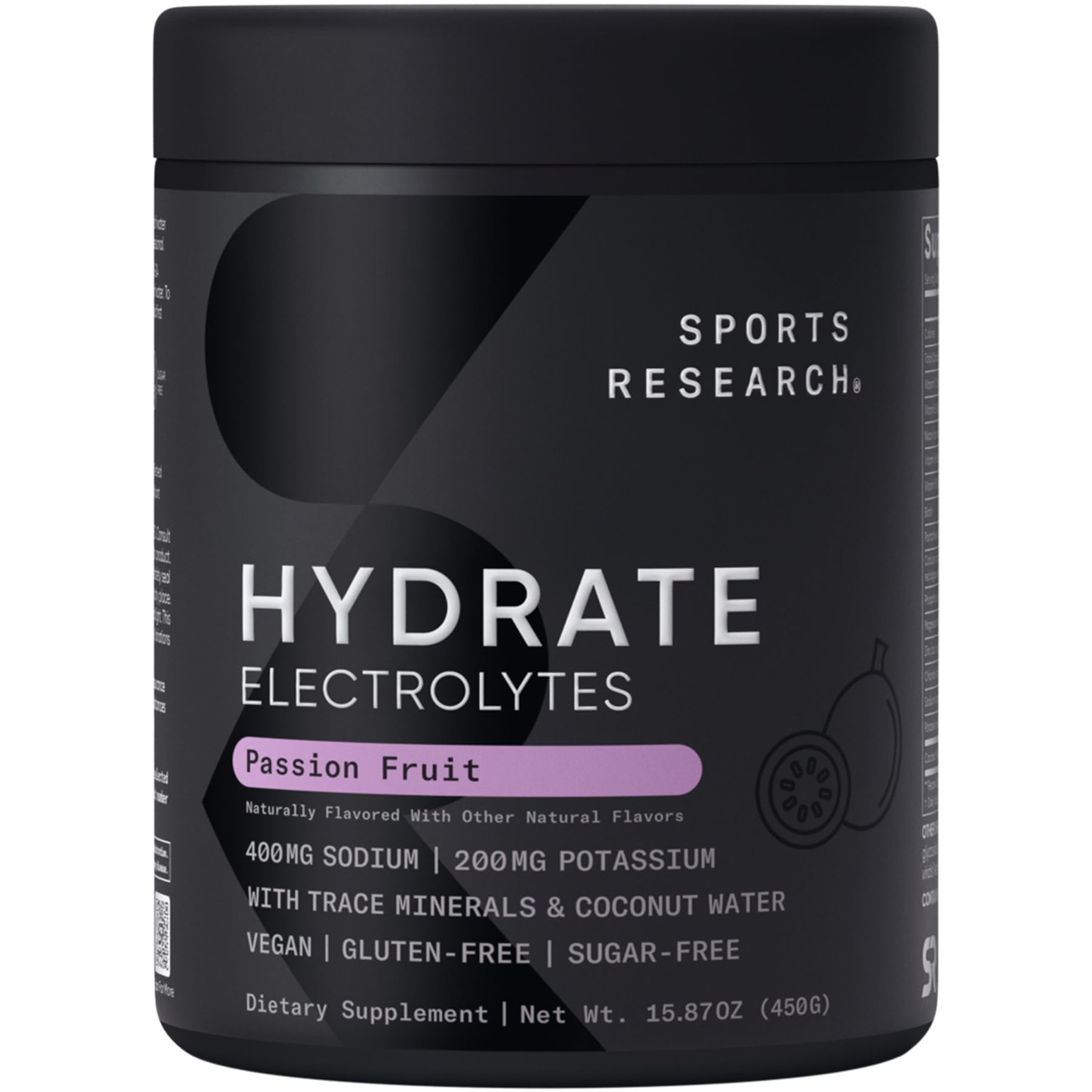 Sports Research Hydrate Electrolytes Passion Fruit Powder 15.87 oz