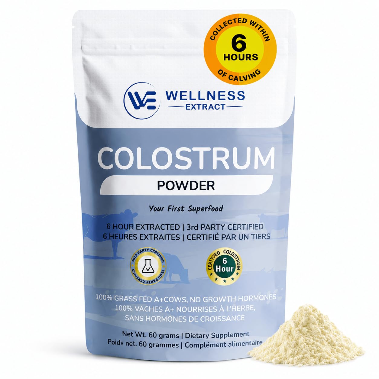 WELLNESS EXTRACT Bovine Colostrum Powder with Lactoferrin, 2.12 oz