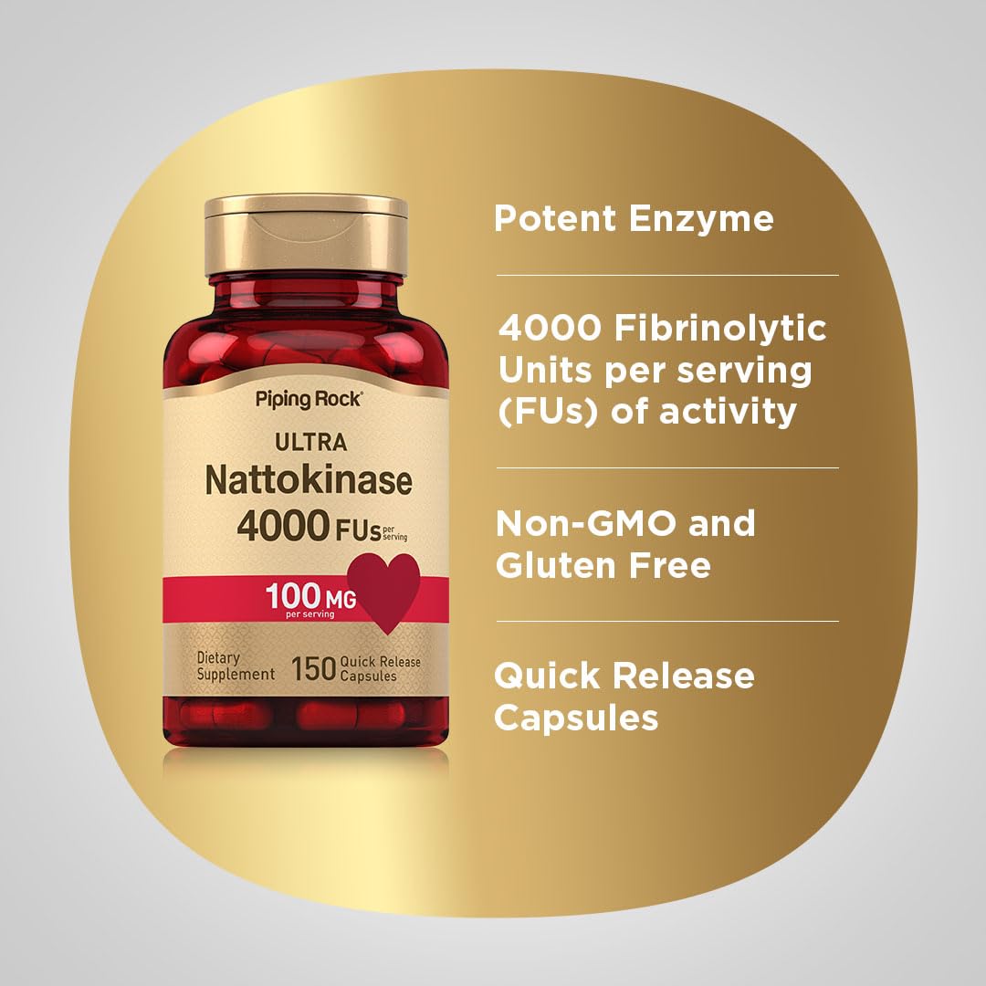 Piping Rock Nattokinase Supplement 4000 FU 100mg Capsule, 150 Count