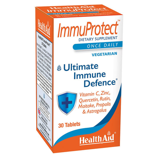 HealthAid ImmuProtect Daily Immune Support Vitamin C, Zinc, Quercetin & Propolis with Astragalus & Maitake - Vegetarian, 30 Tablets