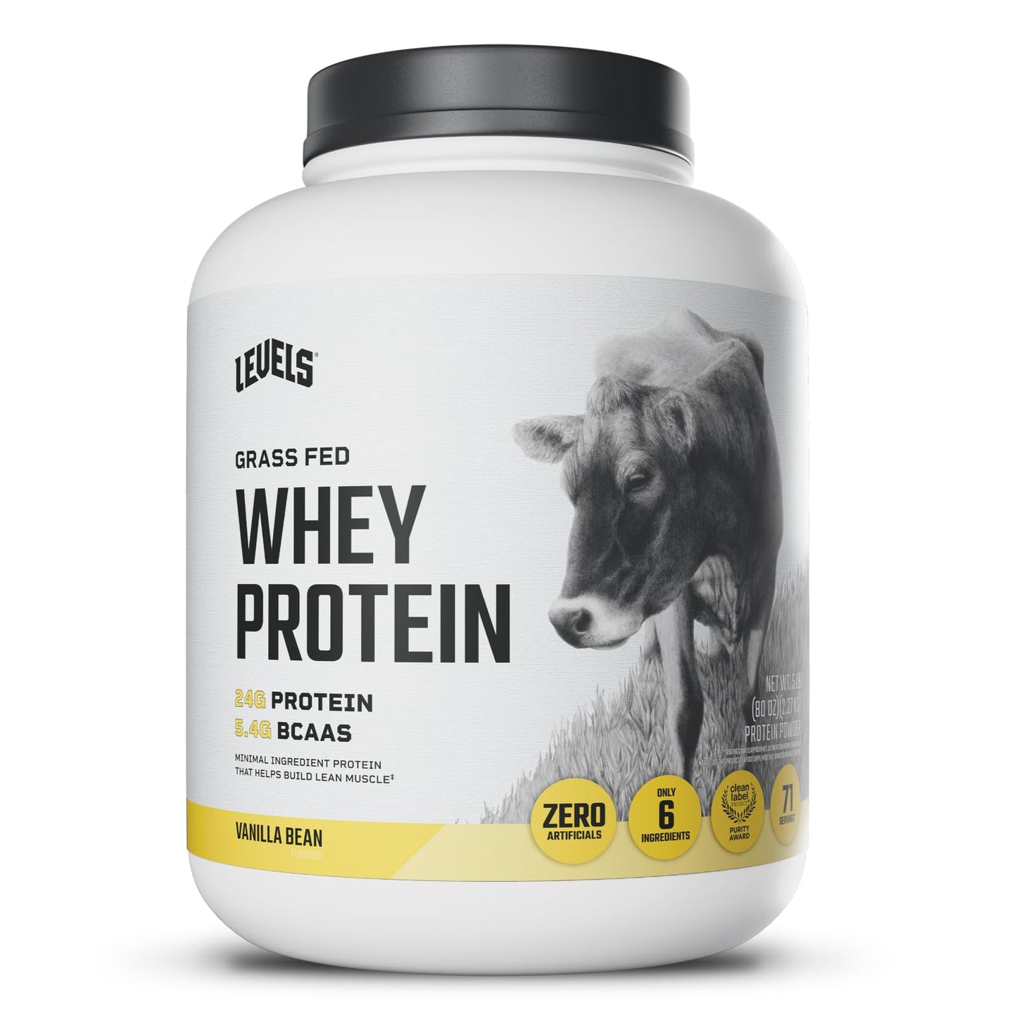 Levels Nutrition Grass-Fed Whey Protein Powder Vanilla Bean, 5 lb, 80 Servings