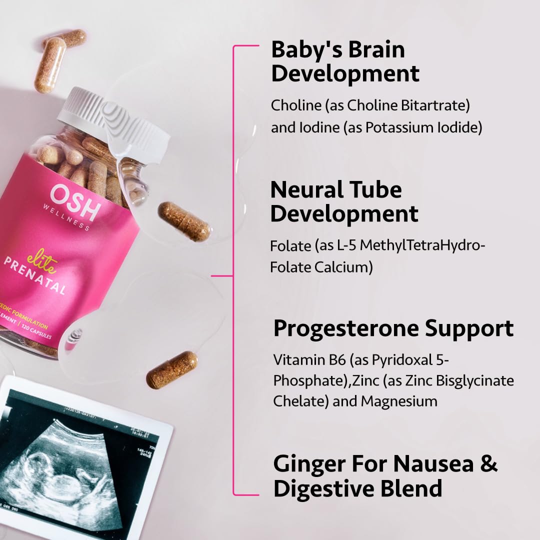 Freshly Moms Ayurvedic Elite Prenatal Vitamins with Folate, Choline, Iron, Iodine & more 120 Capsules