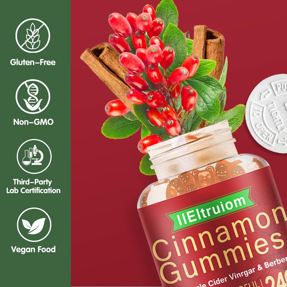 IIEltruiom Cinnamon Supplements 2400mg Ceylon Cinnamon Gummies, Vegan, 60 Gummies
