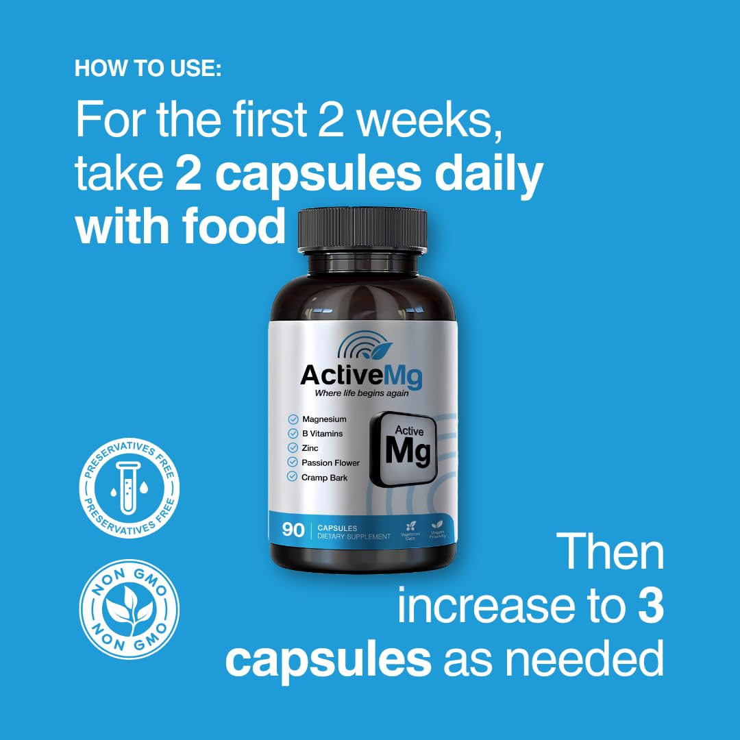 Migraine Stop Active Mg Magnesium Supplement with Zinc & B Vitamins, Capsule, 90 Count