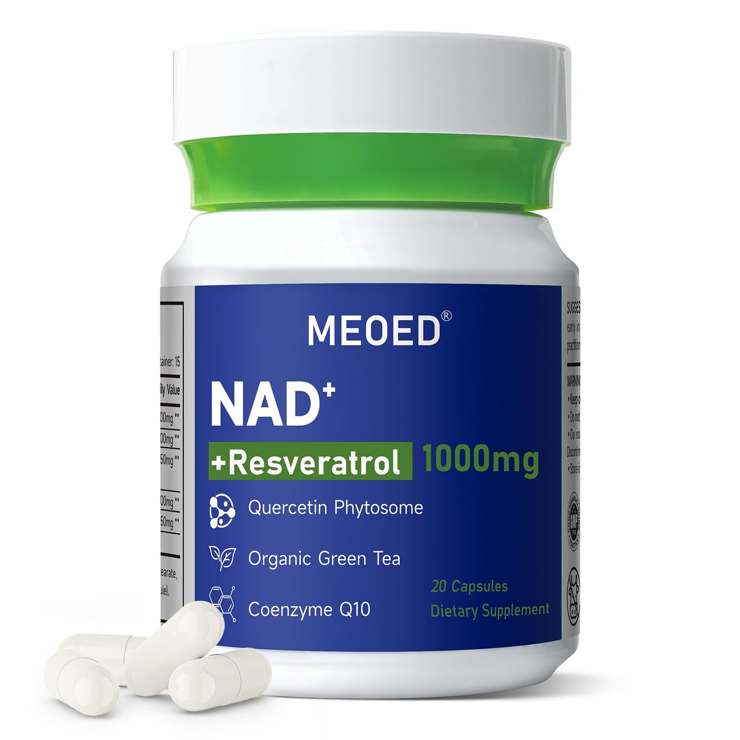 Meoed NAD Resveratrol Capsule, 1000mg Liposomal with Trans-Resveratrol, CoQ10, Quercetin & Organic Green Tea, 20 Capsules