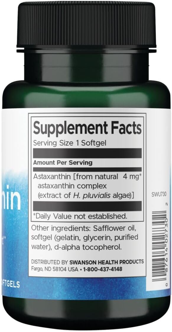 Swanson Astaxanthin Eye, Brain, and Skin Health Antioxidant Supplement Softgels 60