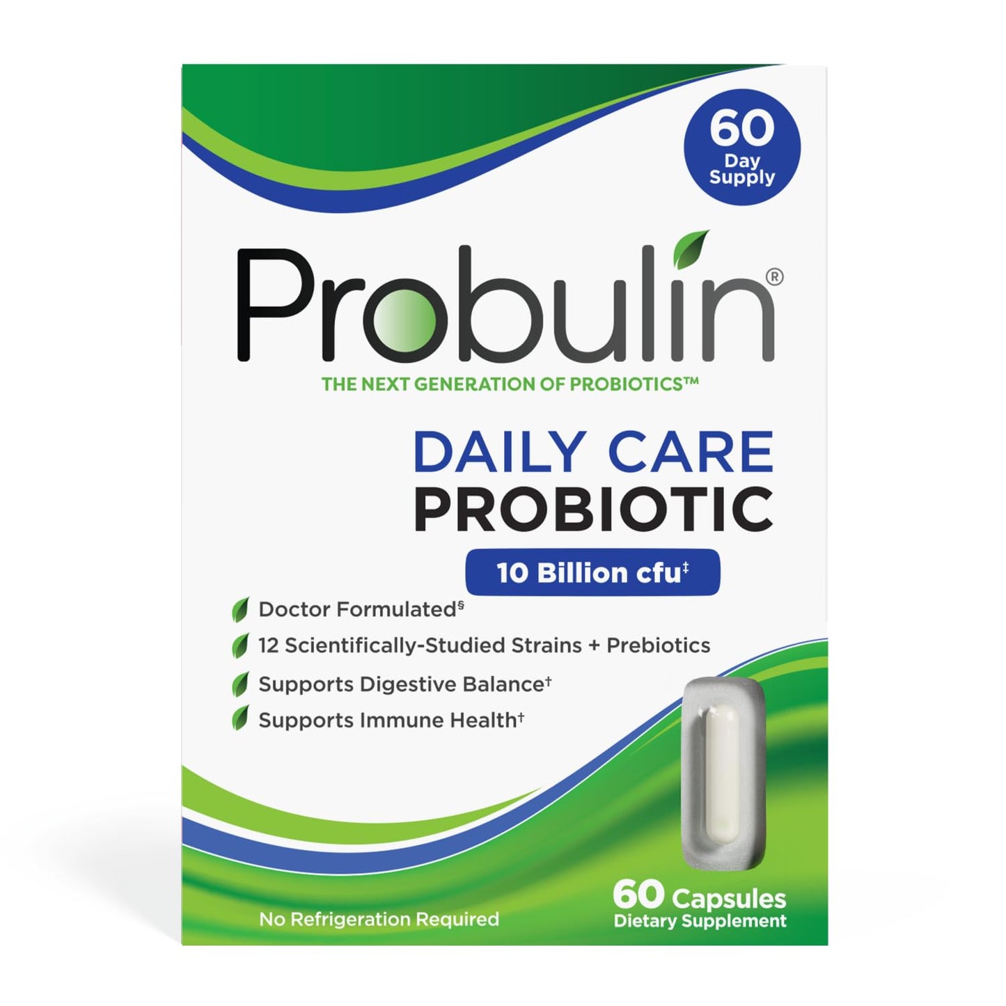 Probulin Daily Care Probiotic Supplement, Digestive, Gut, and Immune Health Support Capsules, 60 Count