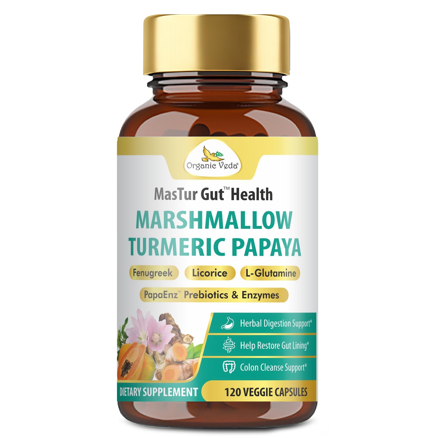Organic Veda Marshmallow Turmeric MasTur Gut Health Supplement 120 Capsules