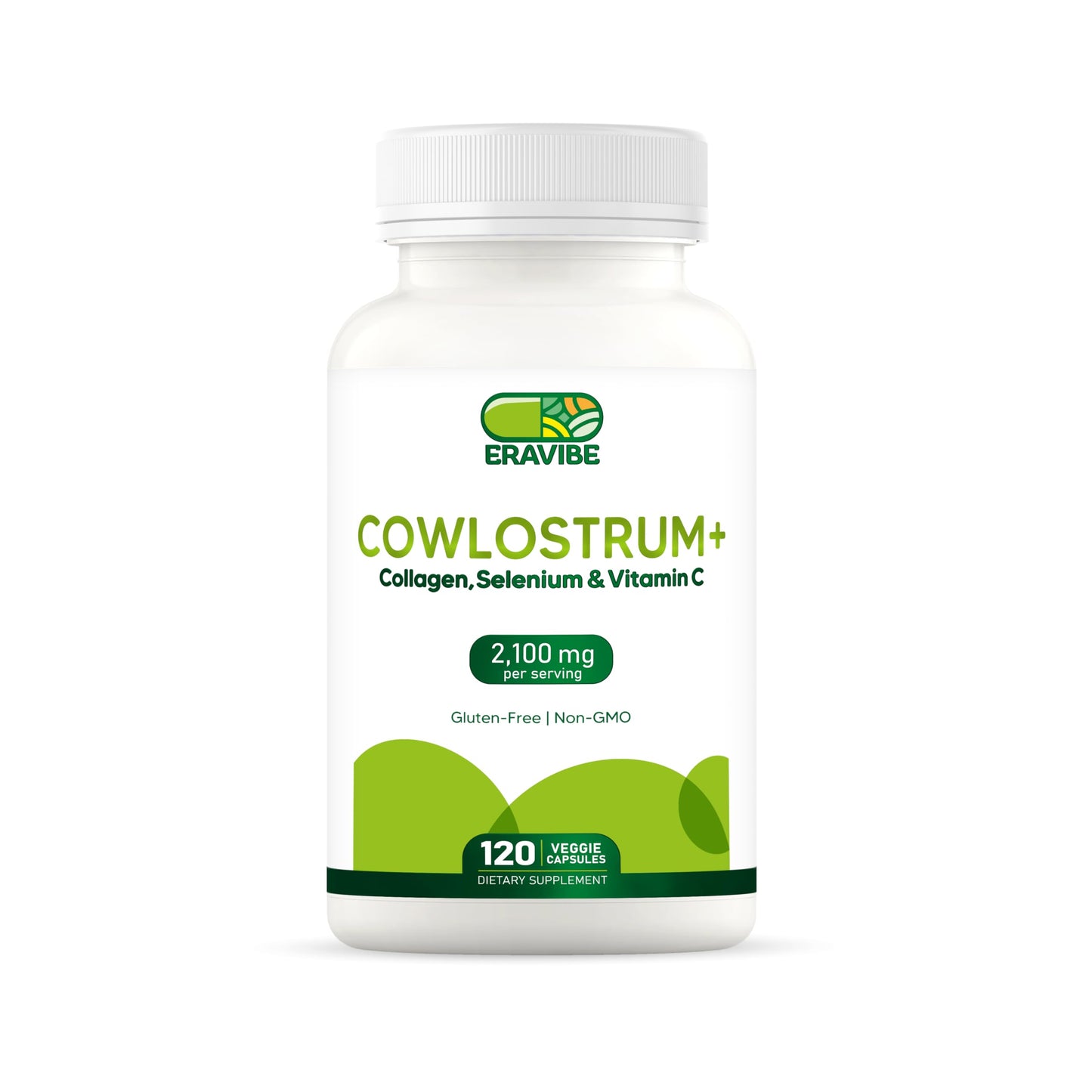 ERAVIBE Colostrum 4-in-1 Supplement Capsules with Collagen, Selenium & Vitamin C, 2100mg, 120 Count