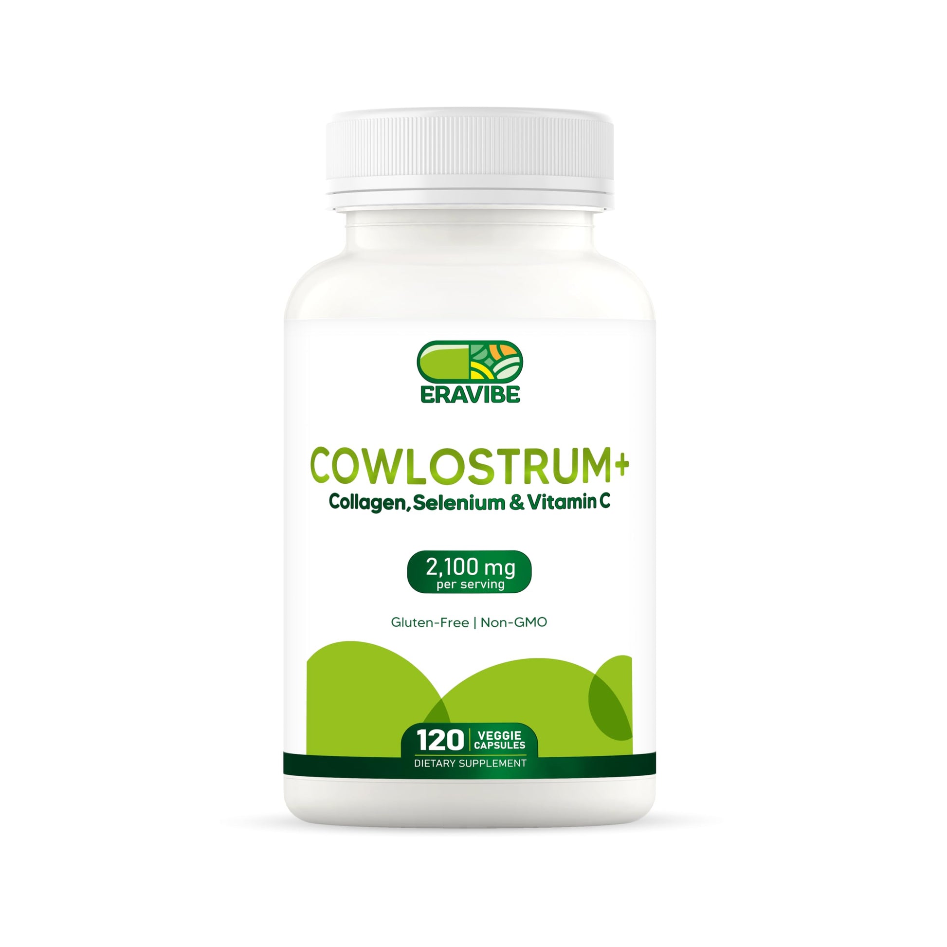 ERAVIBE Colostrum 4-in-1 Supplement Capsules with Collagen, Selenium & Vitamin C, 2100mg, 120 Count