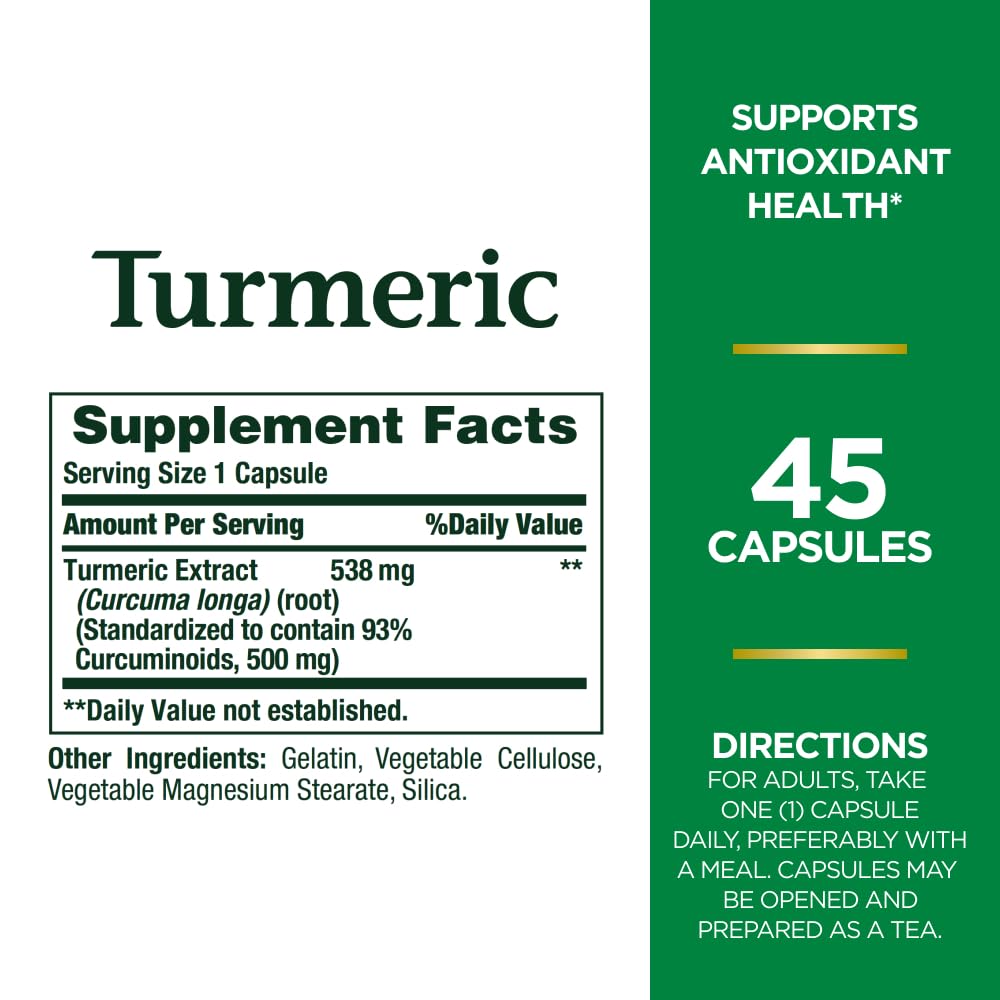 Nature's Bounty Turmeric Herbal Health Supplement Capsules 90 Capsules