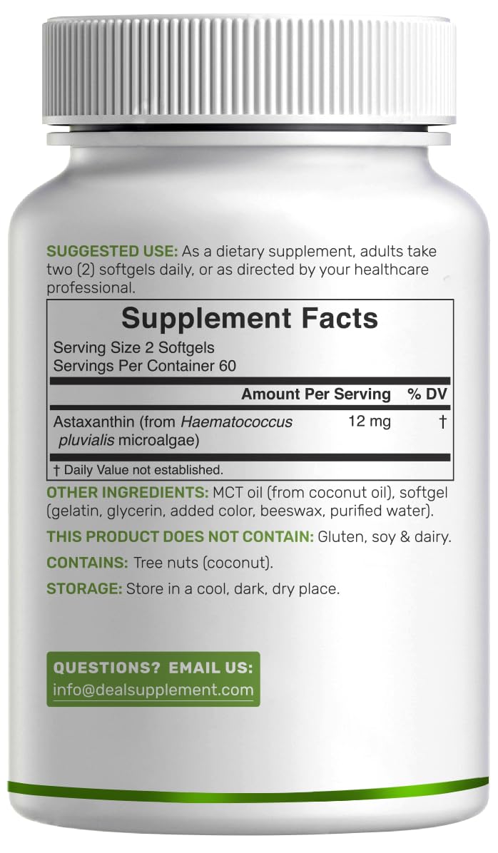 DEAL SUPPLEMENT Astaxanthin 12 mg Per Serving Softgels, 120 Count