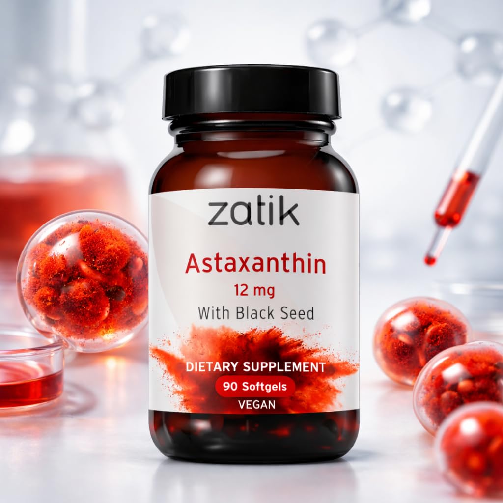 Zatik Astaxanthin 12mg with Organic Black Seed Softgels 90 Count