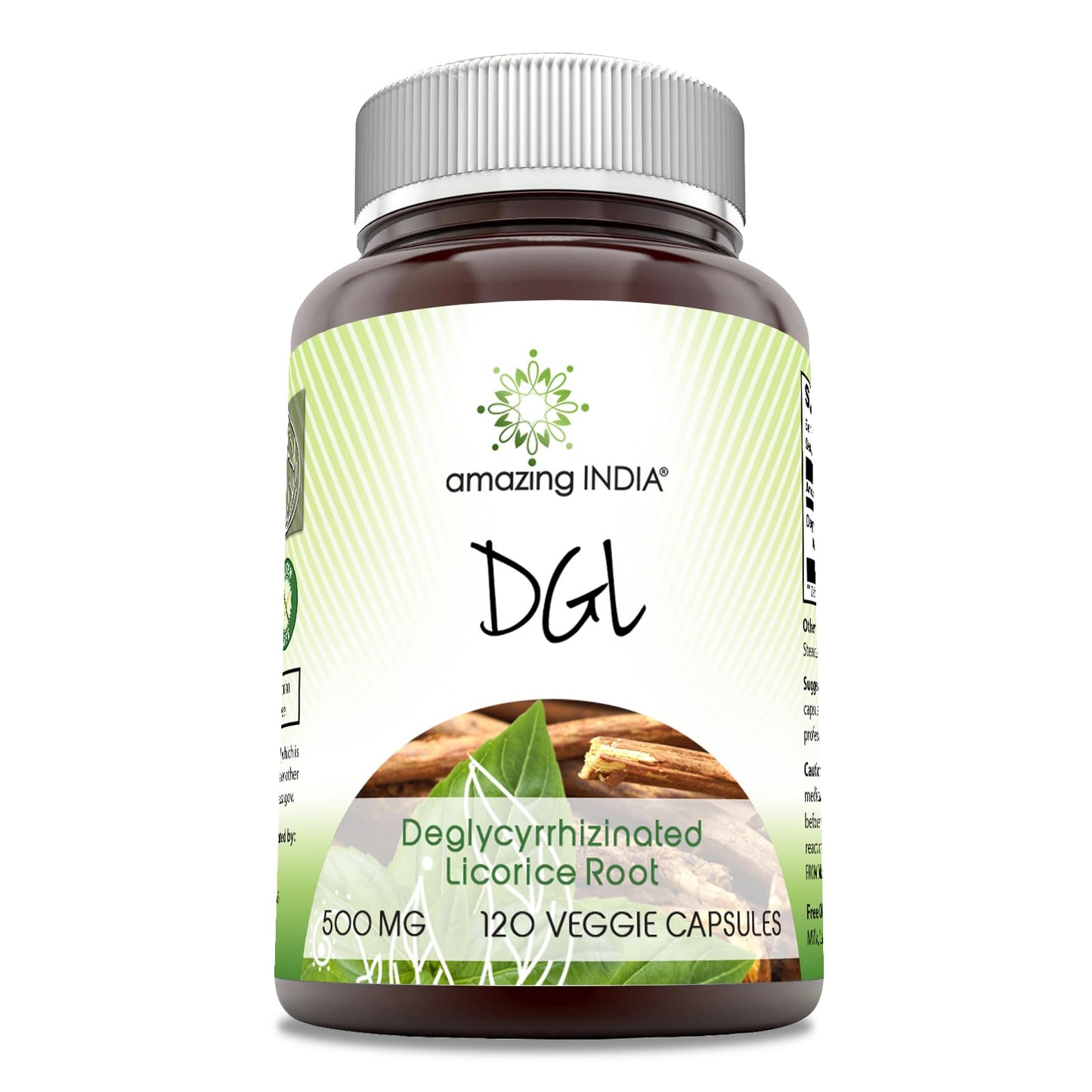 Amazing India DGL 500 mg Veggie Capsules, 120 Capsules