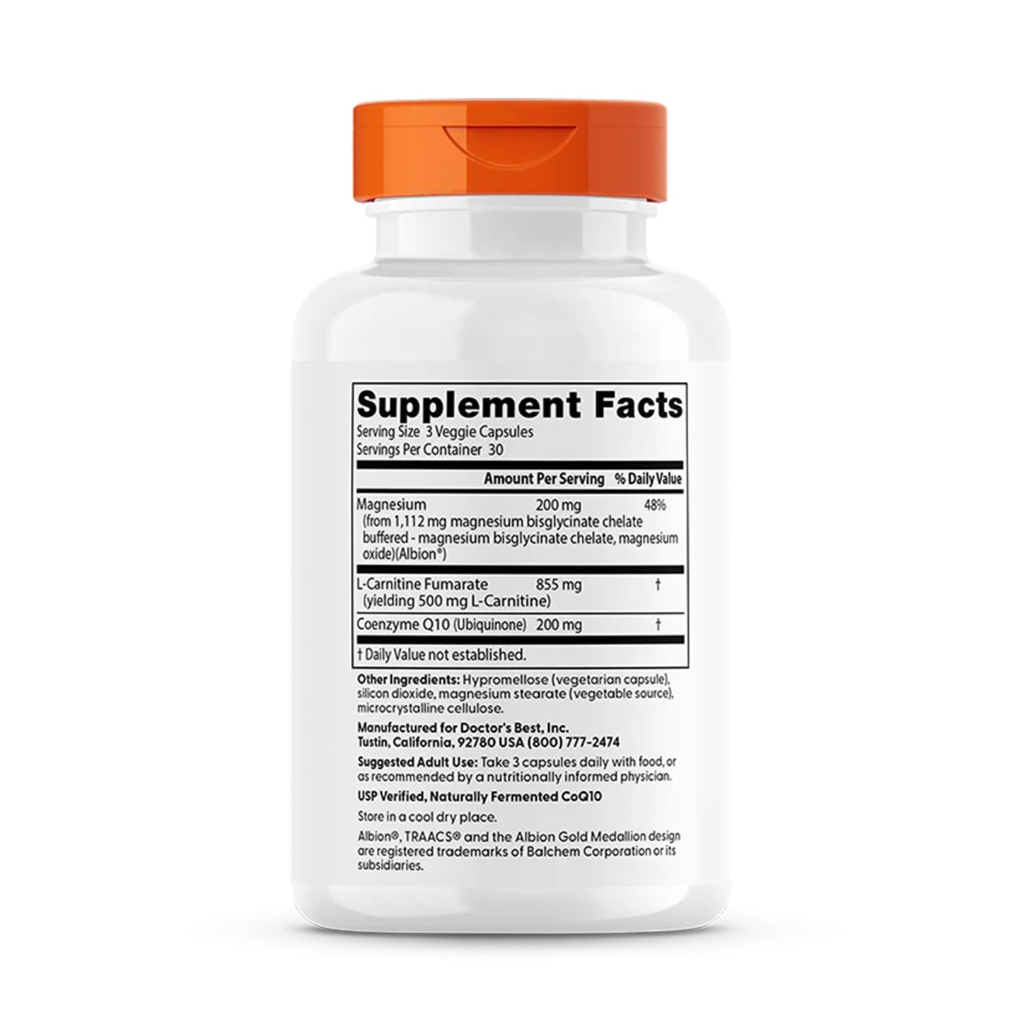 Doctor's Best CoQ10 L-Carnitine Magnesium Supplement Capsule 90 Count