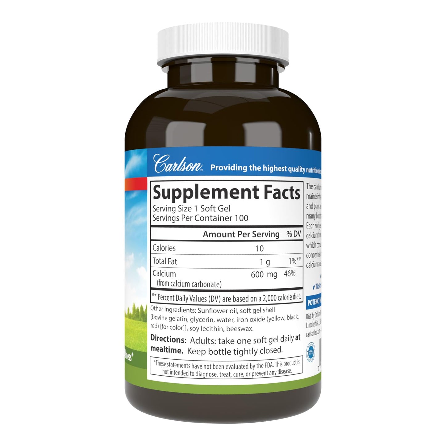 Carlson Cal-600 Calcium Softgels, 100 Softgels