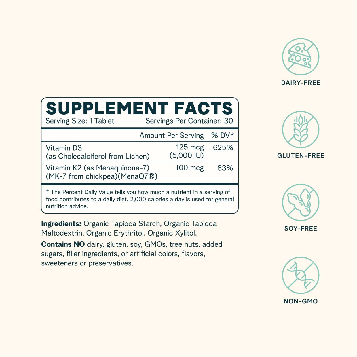 Ora Organic Vitamin D3 5000IU + K2, Vegan D3 from Lichen & K2 from Chickpeas, Chewable Tablets, 60 Count
