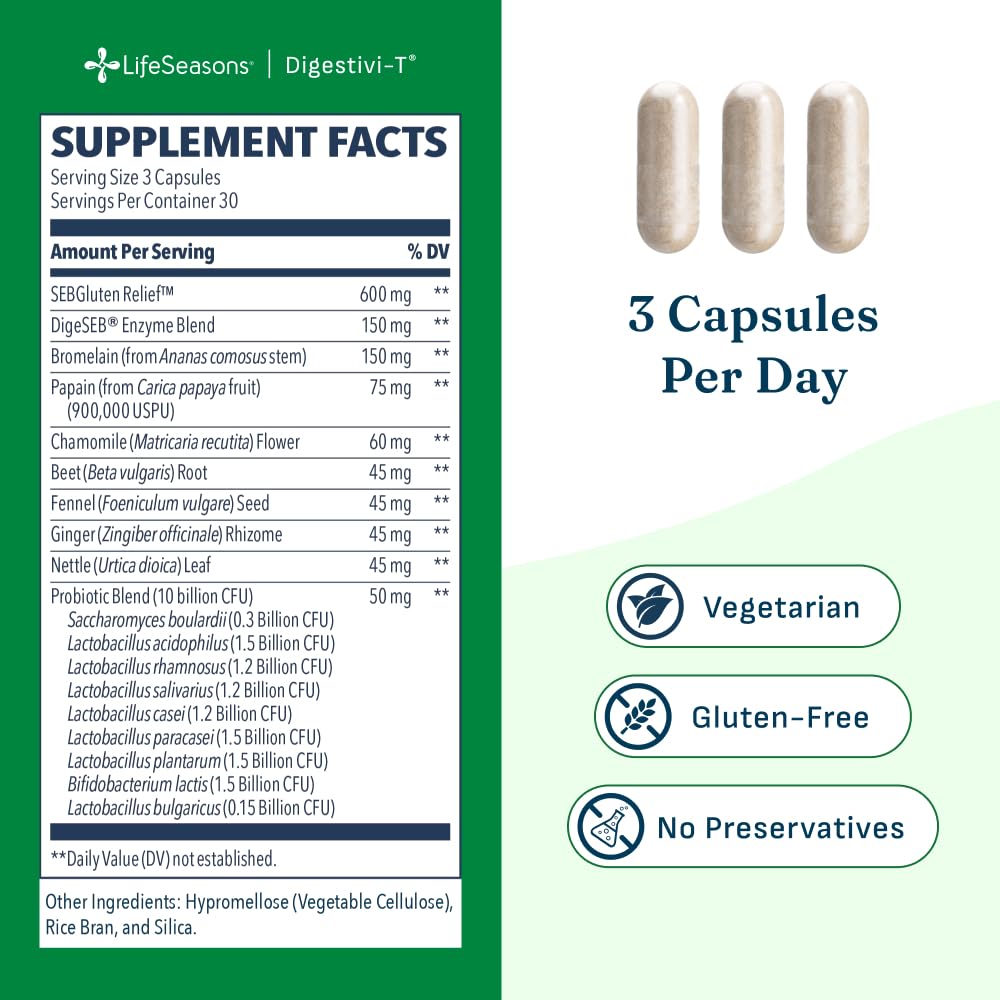LifeSeasons Digestivi-T Digestive Enzymes & 10 Billion CFU Probiotic Supplement Capsule, 90 Capsules