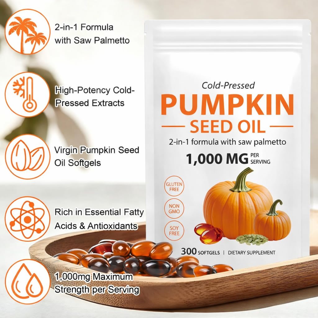 Generic Pumpkin Seed Oil 1000 mg with Saw Palmetto Softgels, 300 Softgels