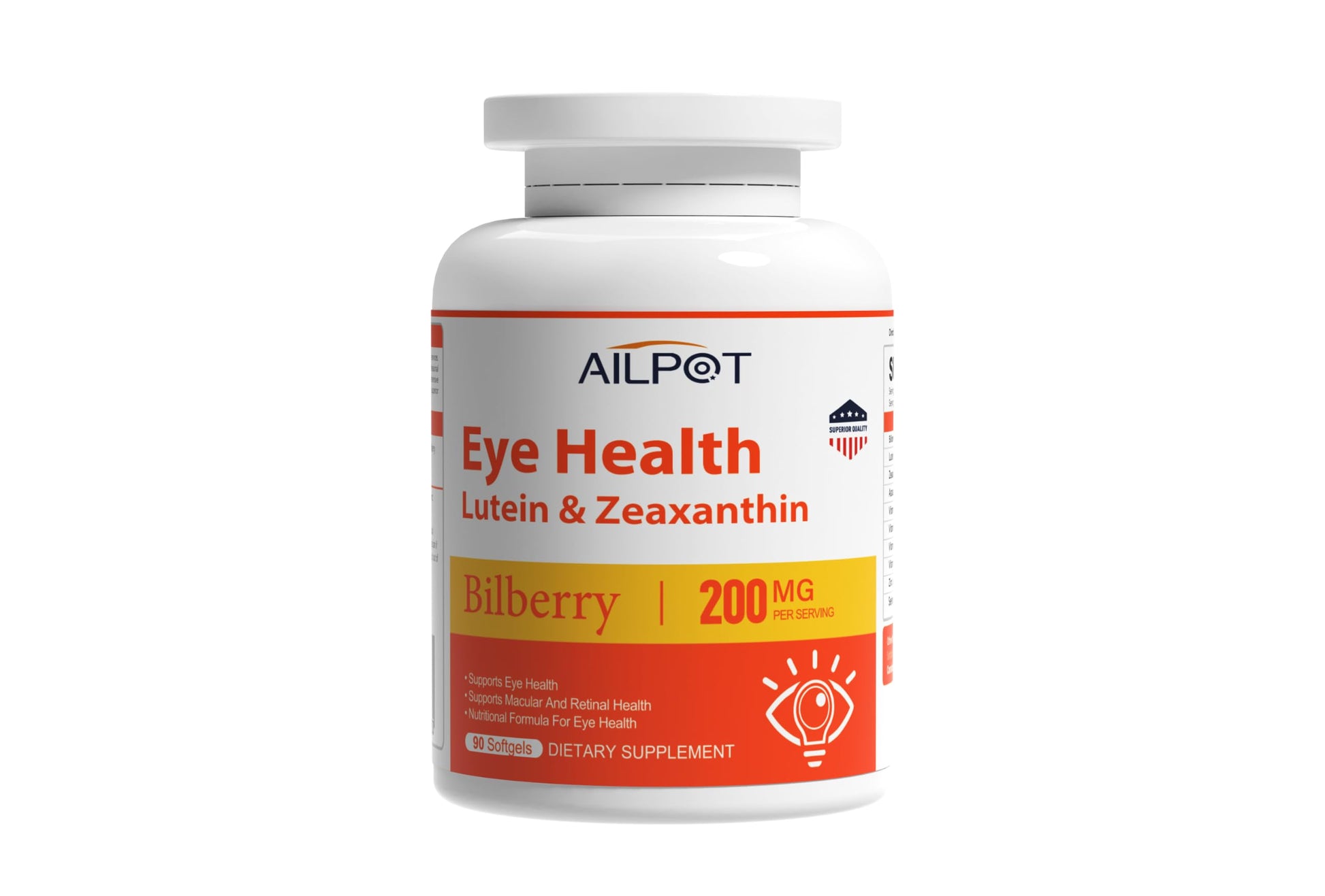 AILPOT Lutein 40mg & Zeaxanthin 8mg Eye Health Caplets, 90 Count