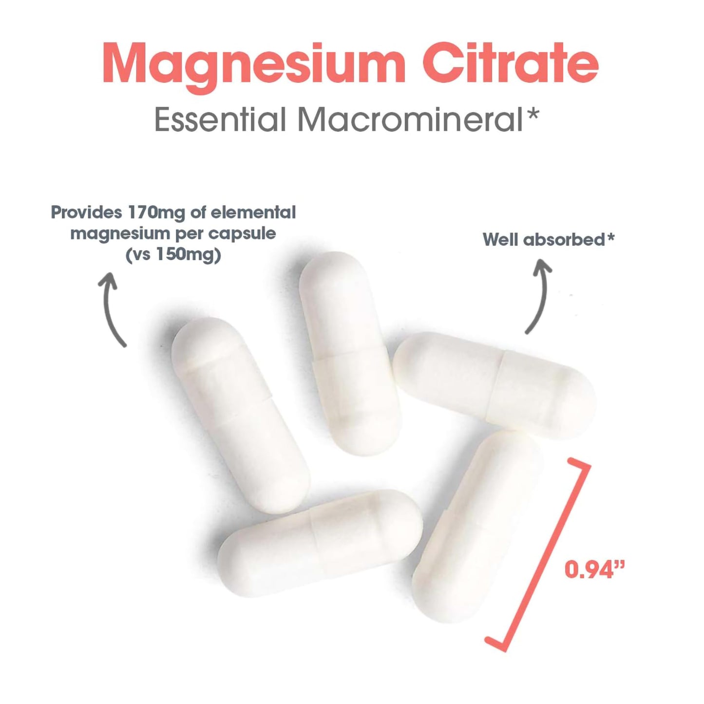 Allergy Research Group Magnesium Citrate 170 mg Bone Health Energy Capsules 180 Count