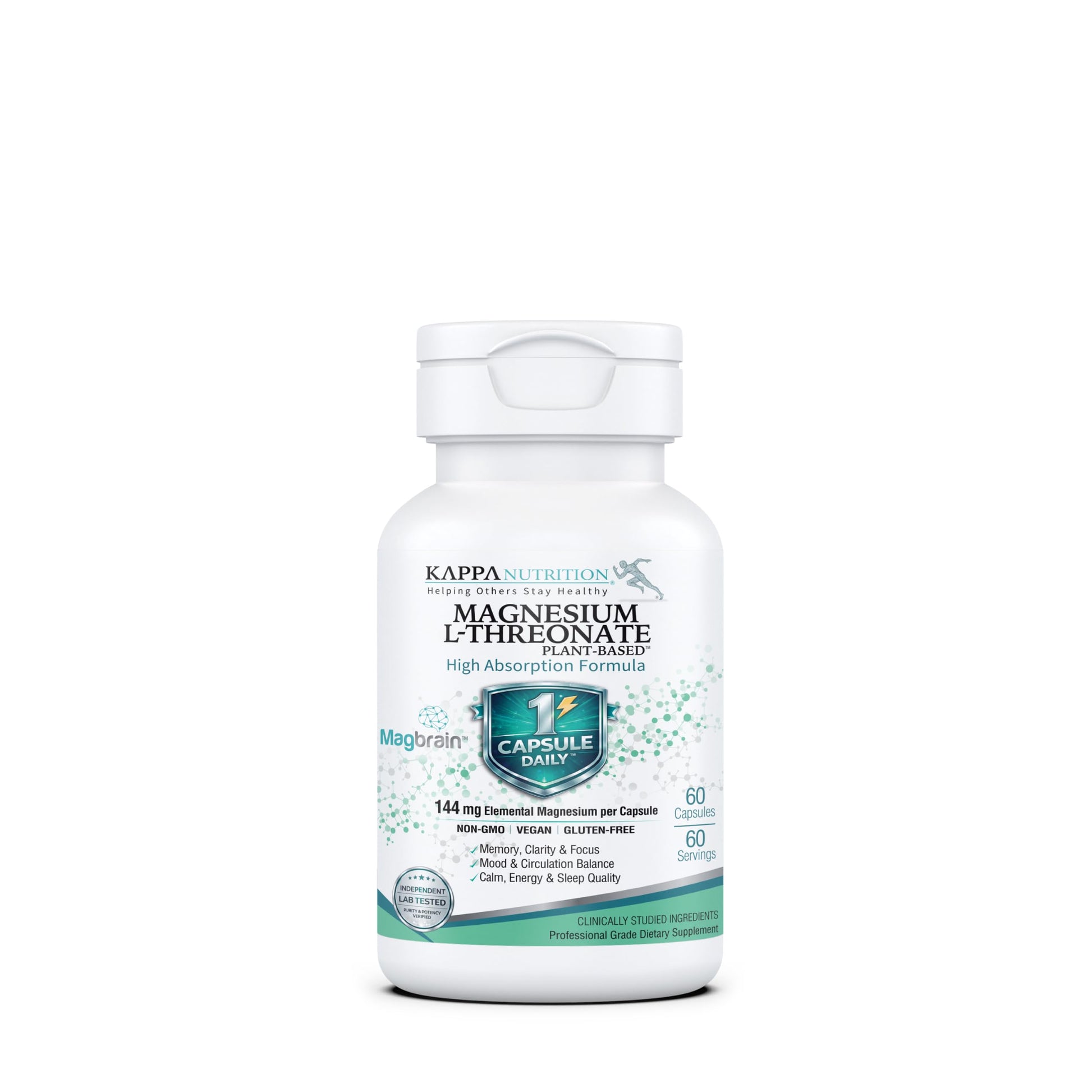 Kappa Nutrition Magbrain Plant-Derived Magnesium L-Threonate 144 mg Elemental Magnesium Brain & Nervous System Support, 60 Vegan Capsules