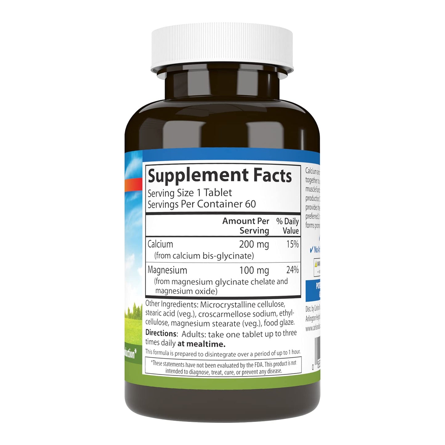 Carlson Chelated Cal-Mag, 2:1 Calcium to Magnesium Ratio, 60 Tablets