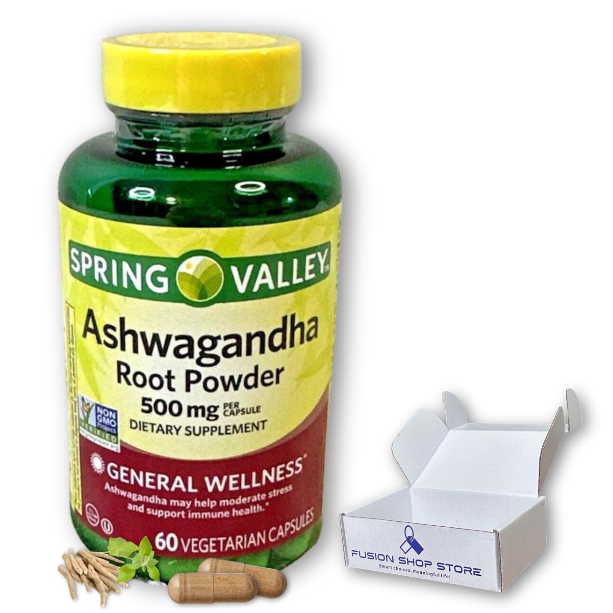 Fusion Shop Store Ashwagandha 500mg Root Powder 60 Capsules