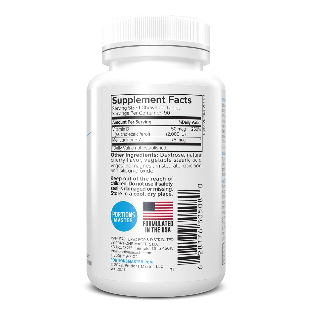 Portions Master Vitamin D3 5000 IU + K2 MK-7 Bone & Heart, 60 Tablets