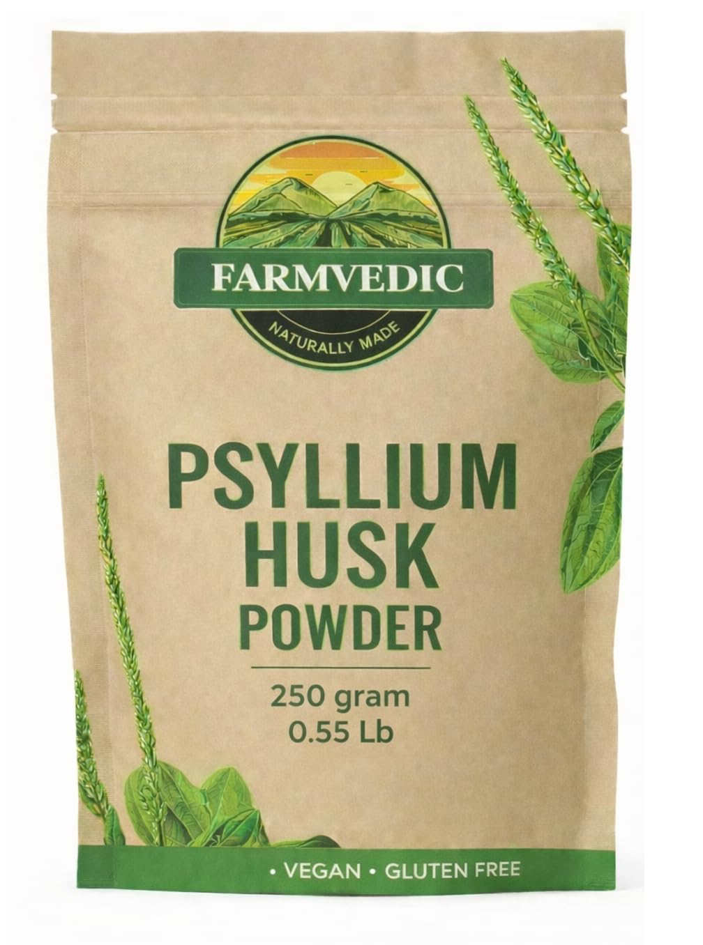 FARMVEDIC Psyllium Husk Fiber Powder Unflavored, Gluten-Free, Non-GMO, 8.81 oz