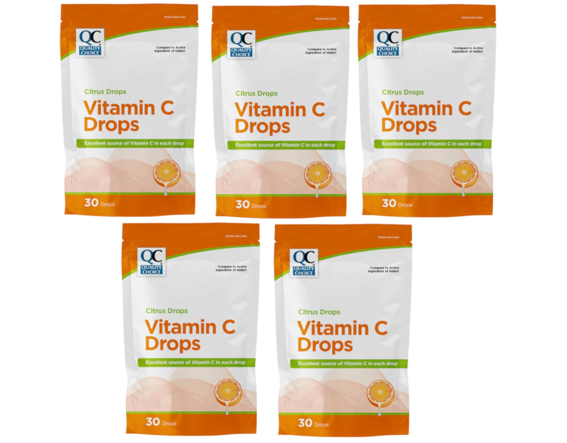 Quality Choice Citrus Drops Vitamin C – Immune System Support Tablets, 5 Pack