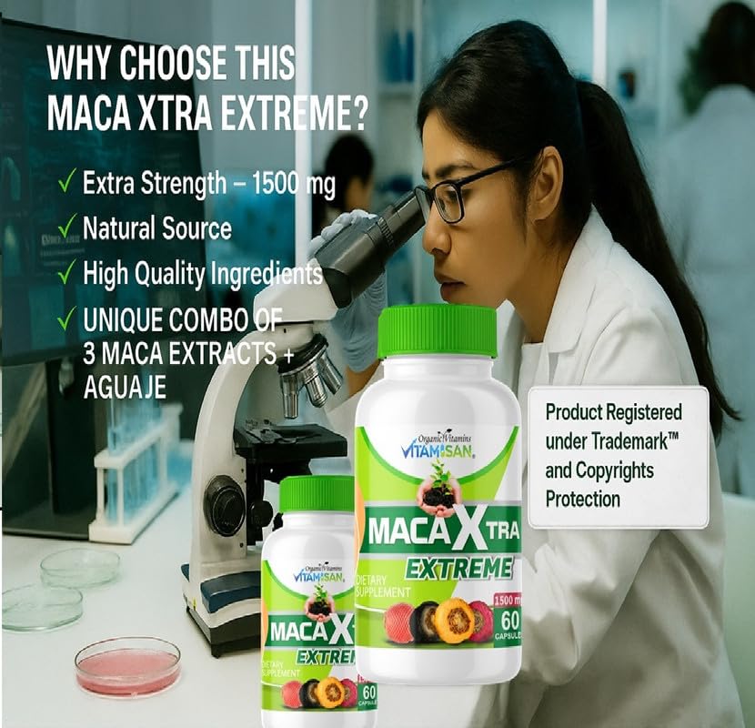 VITAMISAN Maca Xtra Extreme 1500 mg – Maca Root + Aguaje Extract 1500 mg Capsules, 60 Count