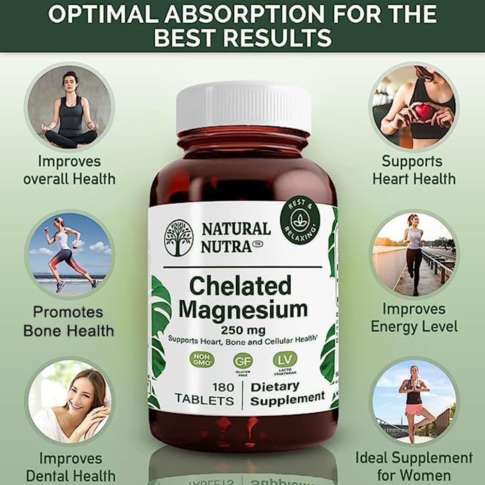 Natural Nutra Chelated Magnesium Oxide 250 mg Tablets, High Absorption, 360 Tablets