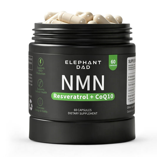 Elephant dad NMN Supplement with Resveratrol & CoQ10 – NAD Plus Booster for Cellular Energy, Mitochondrial Support & Healthy Aging, Anti Aging NAD Supplement for Men & Women, 60 Capsules