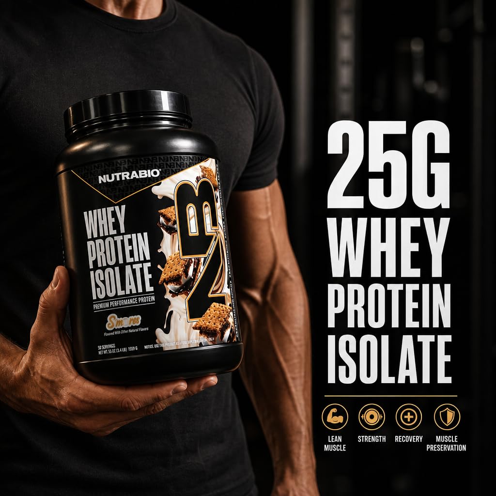 NutraBio 100% Whey Protein Isolate Protein Powder S'Mores, 55 Servings