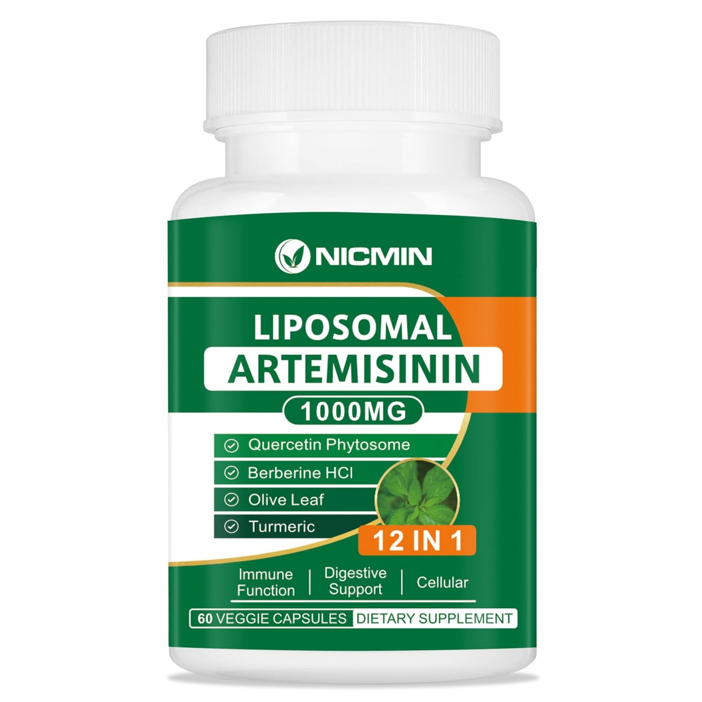 NICMIN Liposomal Artemisinin Supplement 1000mg, Sweet Wormwood Extract with 200mg Quercetin Phytosome, 60 Capsules