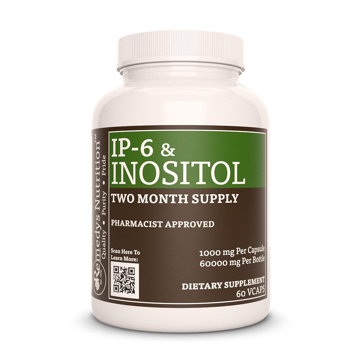 Remedy’s Nutrition IP6 (Hexaphosphate) with Inositol, Calcium & Magnesium Capsule, 1,000 mg Dietary Supplement, 60 Count