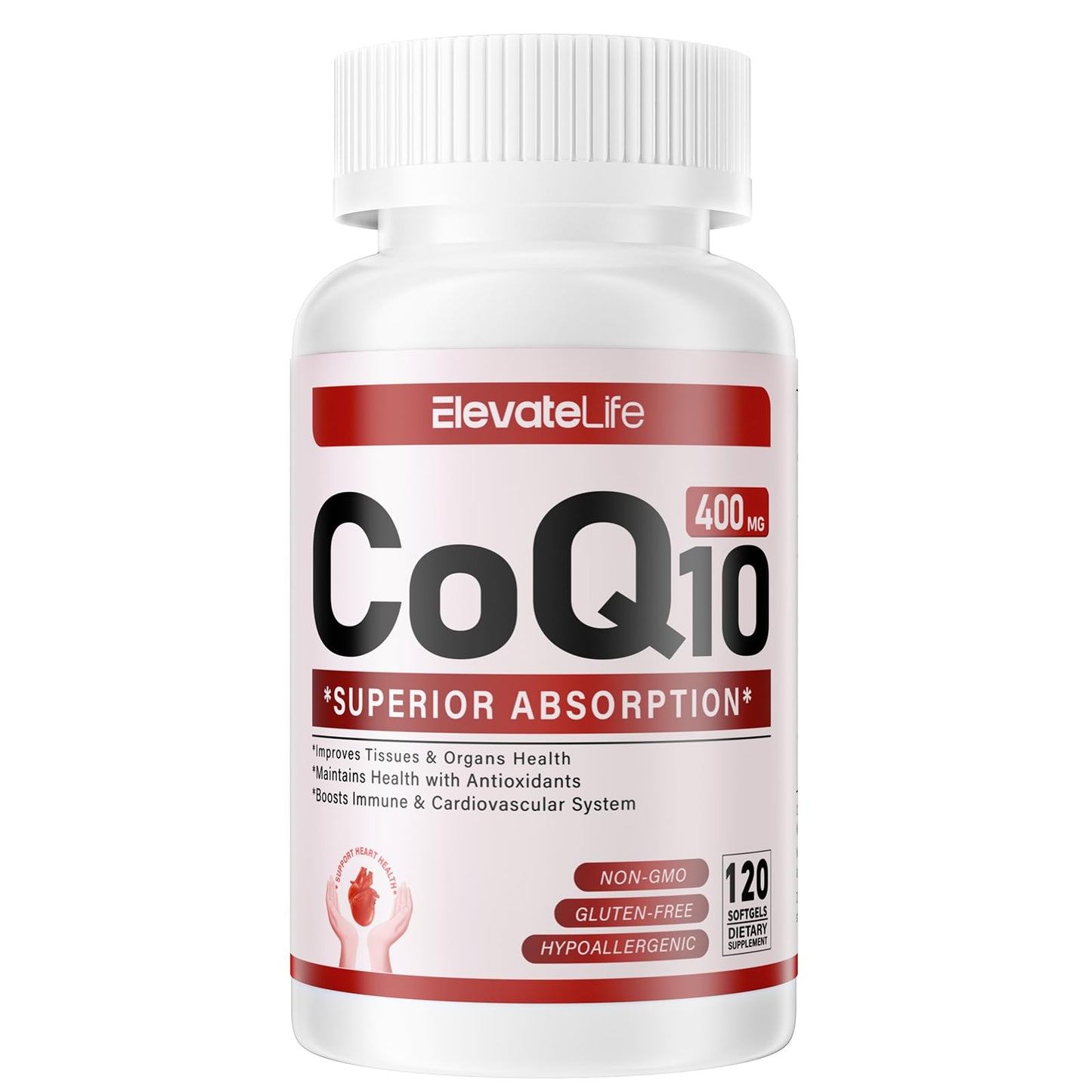 ElevateLife CoQ10-400mg Softgels with PQQ, BioPerine & Omega-3, Coenzyme Q10 (Ubiquinone) Supplement for High-Absorption, Powerful Antioxidant, Heart & Energy Support, 120 Softgels
