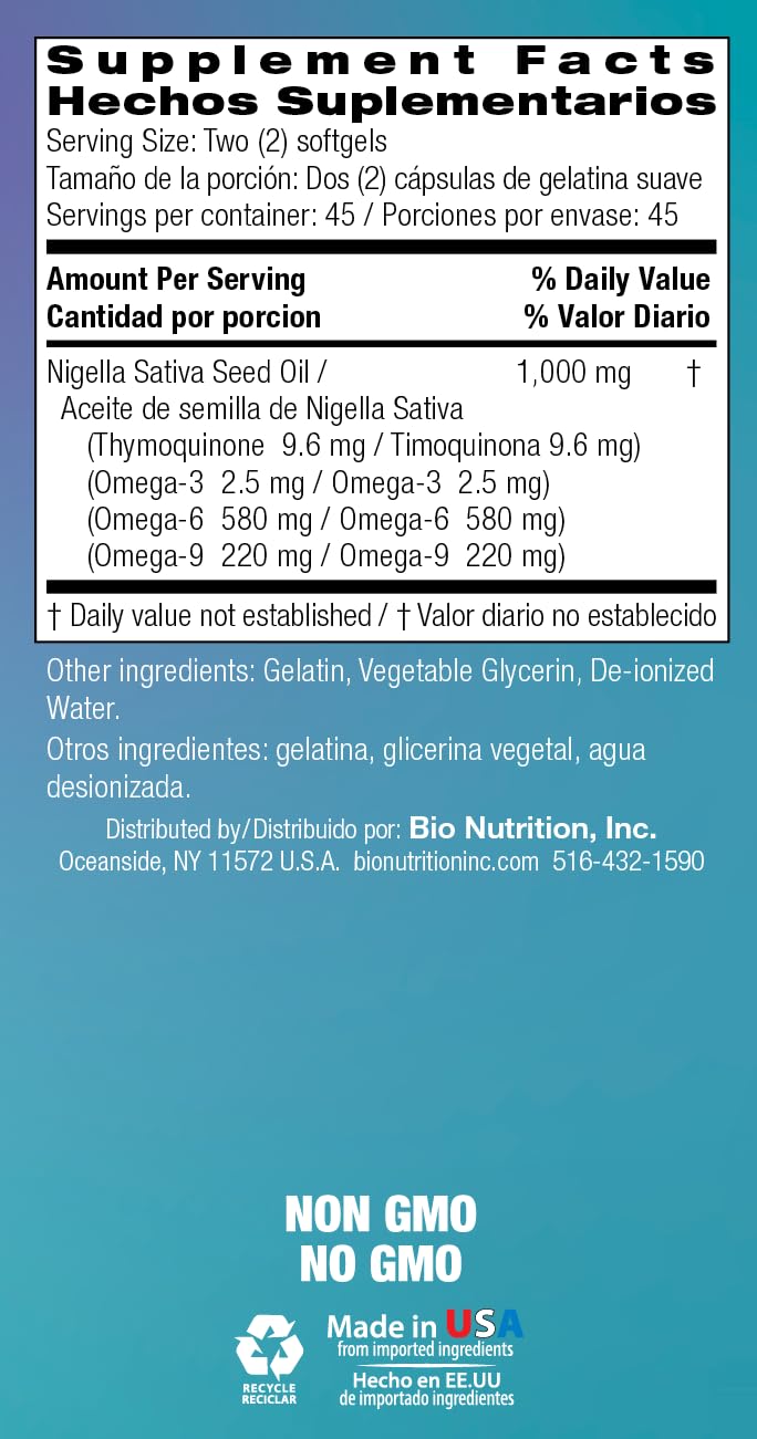 Bio Nutrition Black Seed Oil 1000mg Softgels 90 Count