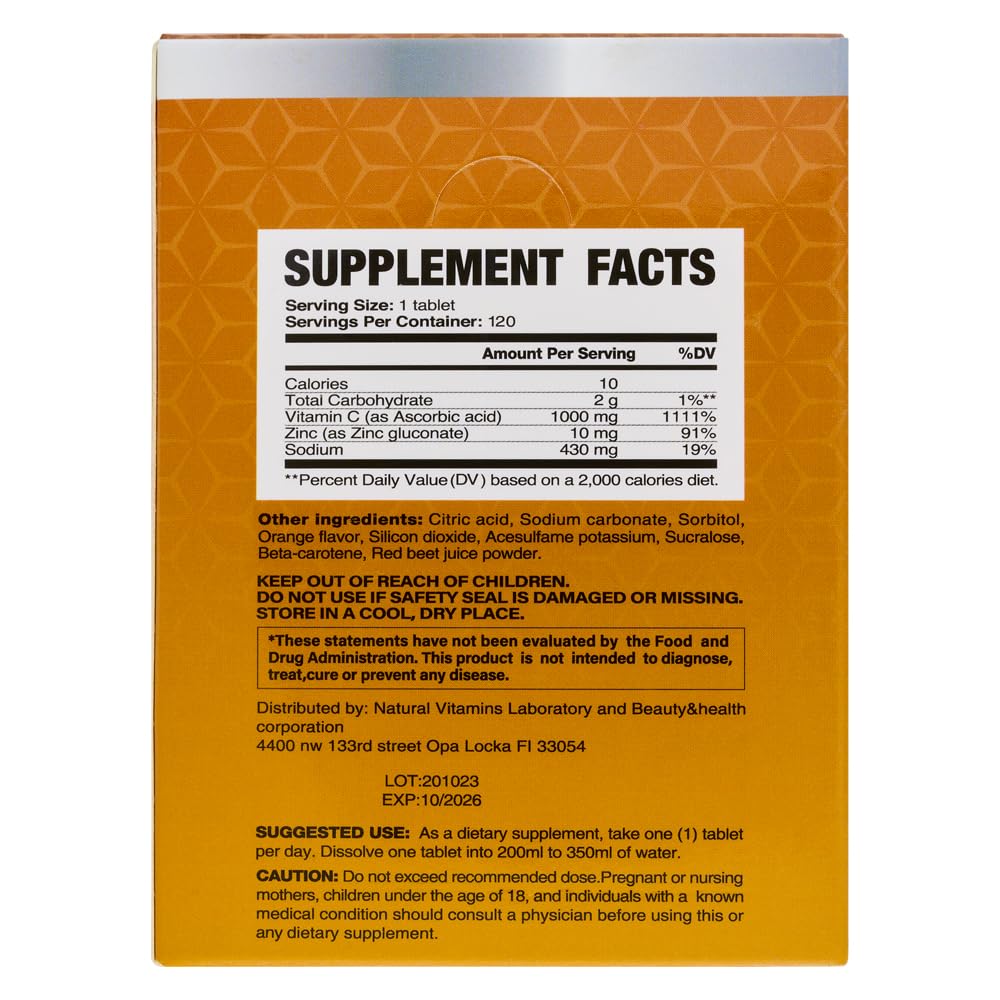ZIVA Vitamin C + Zinc Effervescent Tablets Powder, 120 Count